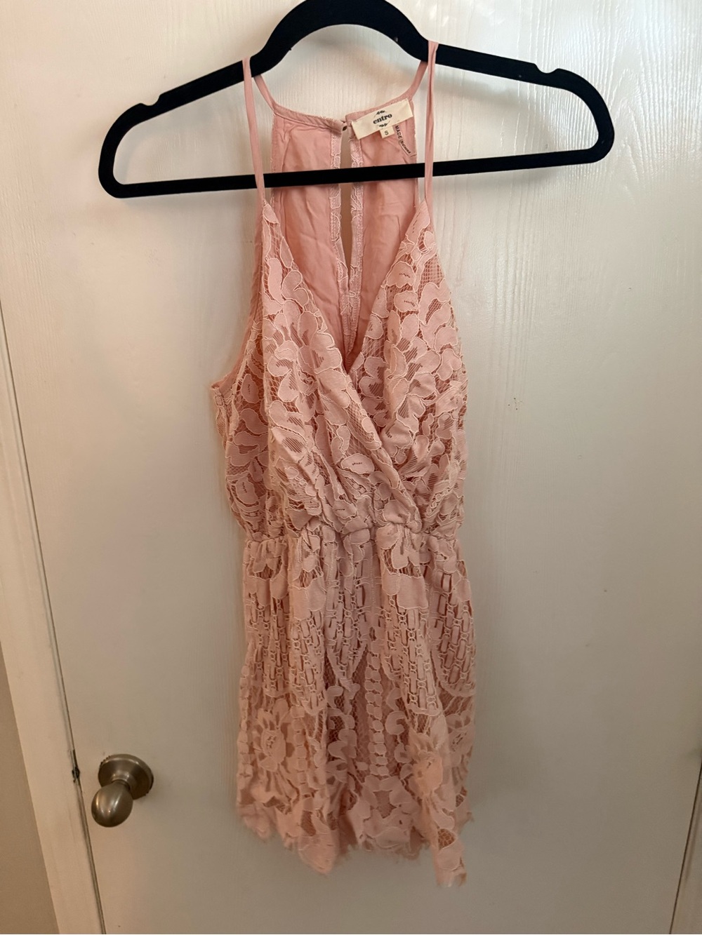 entro Blush Pink Lace-Trim Cami Romper